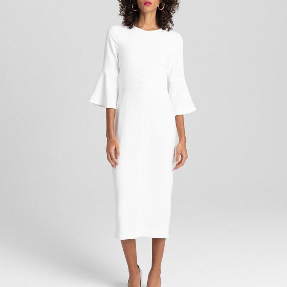 white midi dress with bell sleeves Doting Bell Sleeve Cut-Out Midi Dress Champagne
